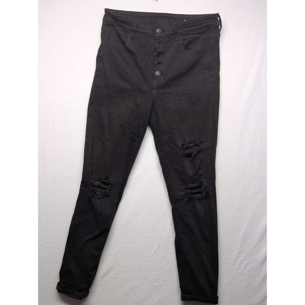 American‎ Eagle Black Button Fly Dream Jean Super High Rise Jeggings Size 8
